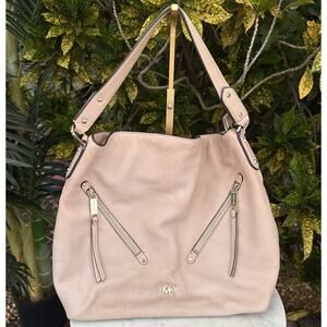 Pink buff Michael Kors Evie Large Pebbled Leather Hobo Bag Slouch